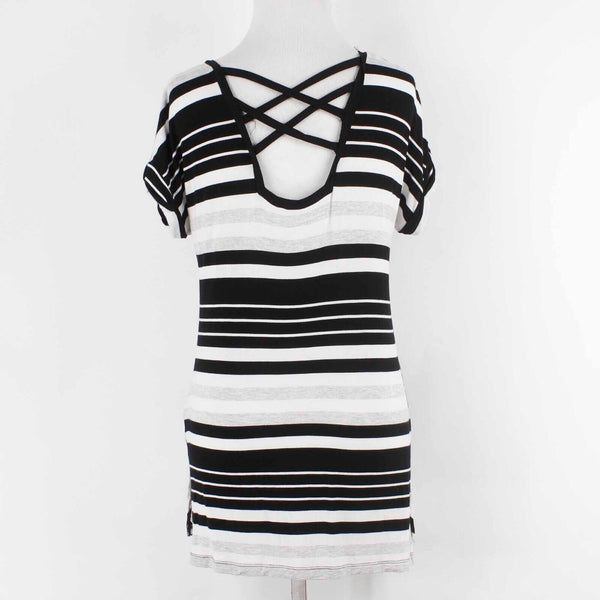 Cable Gauge Sz S Black White Stripe Strappy Back Viscose Spandex Knit Top