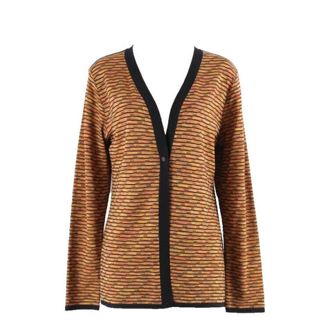 Misook Sz M Black Rust Multi One Button 100% Acrylic Cardigan Sweater