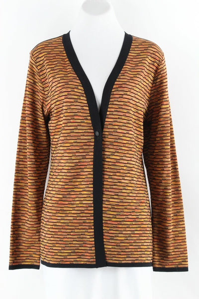 Misook Sz M Black Rust Multi One Button 100% Acrylic Cardigan Sweater