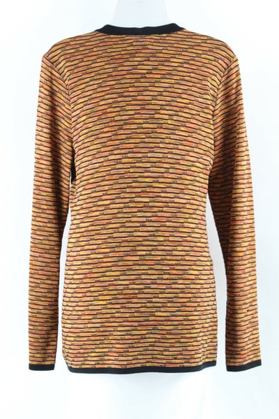 Misook Sz M Black Rust Multi One Button 100% Acrylic Cardigan Sweater