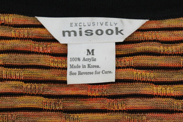 Misook Sz M Black Rust Multi One Button 100% Acrylic Cardigan Sweater