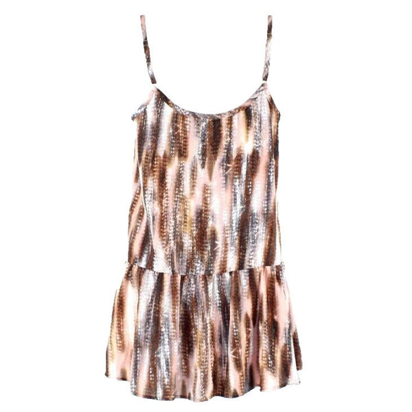 Lily White Sz XS Brown Pink Cream Lace Trim Ruffle Hem Poly Crepe Boho Top