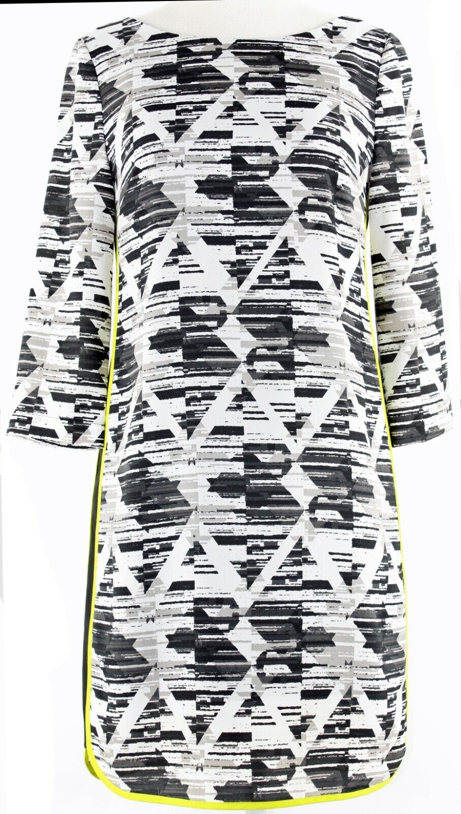 Vince Camuto Sz 2 Black Gray Lime Back Zip 100% Polyester Dress