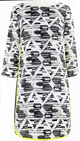 Vince Camuto Sz 2 Black Gray Lime Back Zip 100% Polyester Dress
