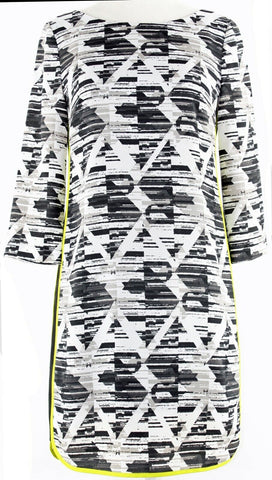 Vince Camuto Sz 2 Black Gray Lime Back Zip 100% Polyester Dress