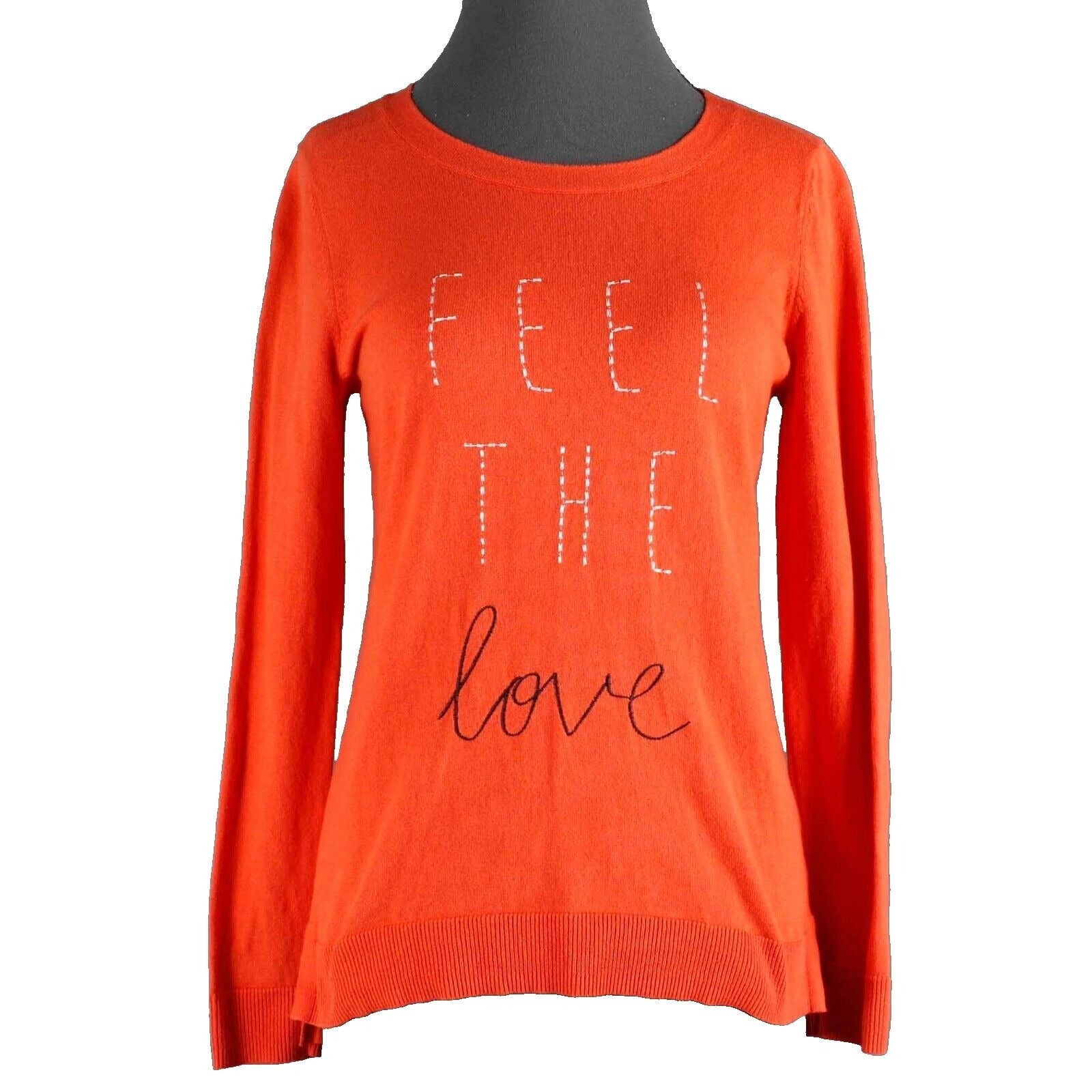 Old Navy Sz SP Orange White Feel The Love Long Sleeve 100% Cotton Top