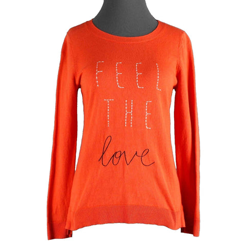 Old Navy Sz SP Orange White Feel The Love Long Sleeve 100% Cotton Top
