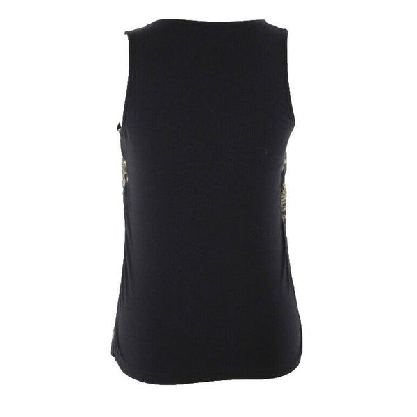 NY&C Sz XS Black Tan Sheer Overlay 100% Poly Knit Rayon Spandex Top