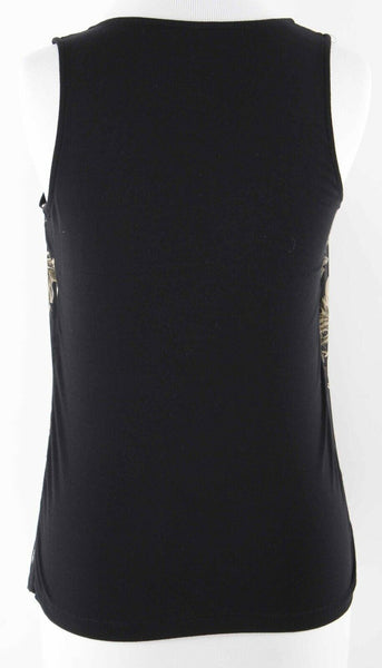 NY&C Sz XS Black Tan Sheer Overlay 100% Poly Knit Rayon Spandex Top