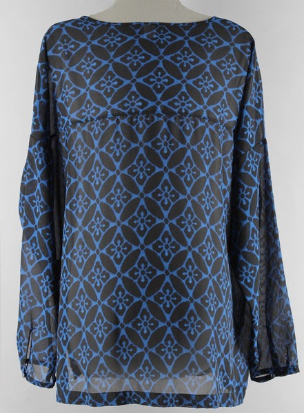 Old Navy Sz L Black Royal Blue 100% Polyester Sheer Chiffon Blouse Top