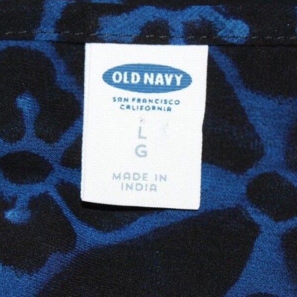 Old Navy Sz L Black Royal Blue 100% Polyester Sheer Chiffon Blouse Top