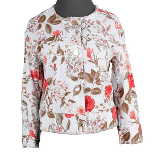 Ellen Tracy Sz 6 Lt Blue Pink Floral Buttons Cotton Elastane Jacket