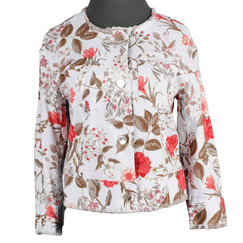 Ellen Tracy Sz 6 Lt Blue Pink Floral Buttons Cotton Elastane Jacket