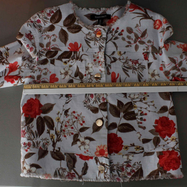 Ellen Tracy Sz 6 Lt Blue Pink Floral Buttons Cotton Elastane Jacket