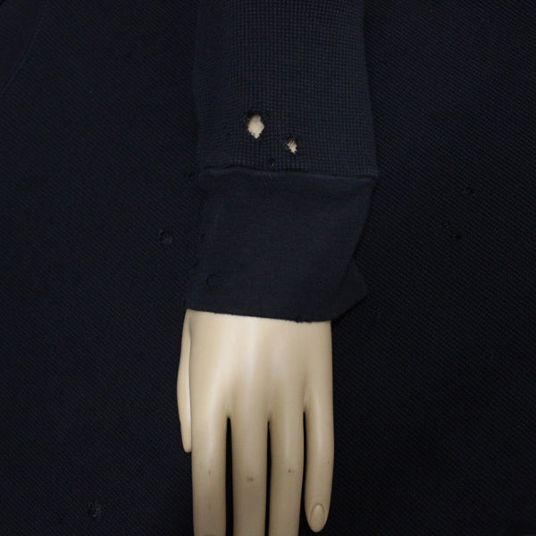 LNA Sz M Black Thermal Textured Distressed 3/4 Sleeve Cotton Blend Crew Neck Top