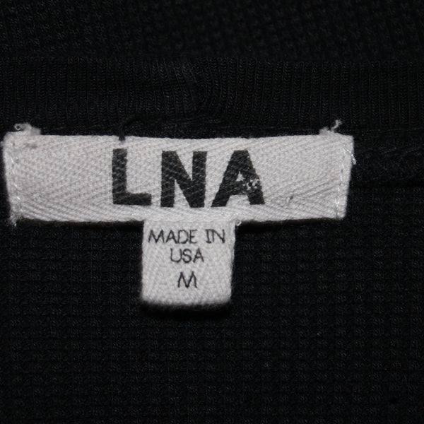 LNA Sz M Black Thermal Textured Distressed 3/4 Sleeve Cotton Blend Crew Neck Top