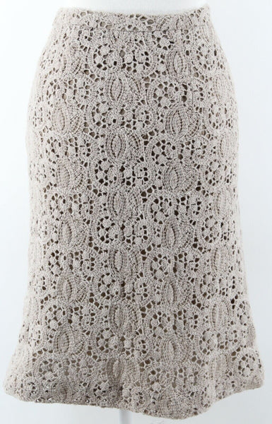 Piazza Sempione NEW $245 Sz 4 Taupe A Line Lace Overlay Wool Polyester Skirt
