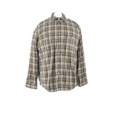 Tasso Elba XL Olive Charcoal Cream Cotton Plaid Button Front Pocketed Shirt