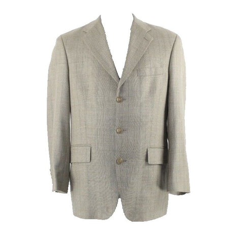 Ralph Lauren Chaps Sz 40R Tan Olive Plaid Pleated Silk Blend Blazer Jacket