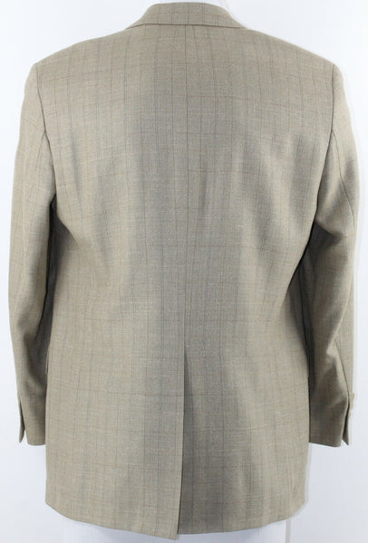 Ralph Lauren Chaps Sz 40R Tan Olive Plaid Pleated Silk Blend Blazer Jacket