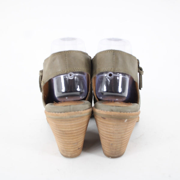 Sofft Sz 8.5 M Taupe Tan Green Closed Toe Leather Upper Insole 3" Heel Shoes