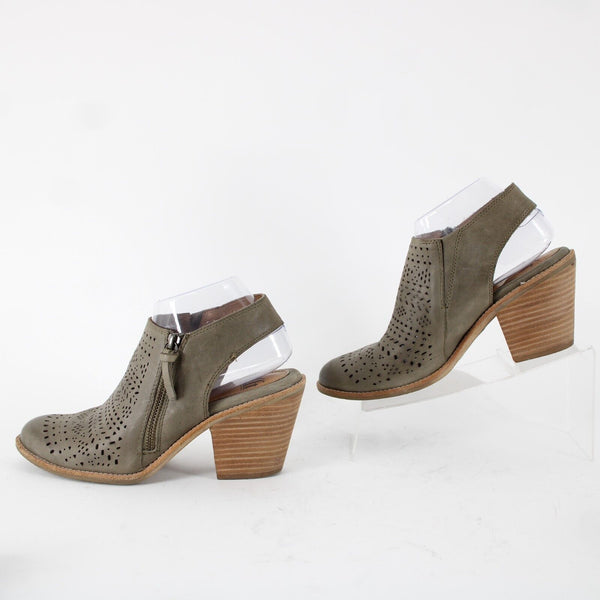 Sofft Sz 8.5 M Taupe Tan Green Closed Toe Leather Upper Insole 3" Heel Shoes