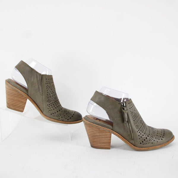 Sofft Sz 8.5 M Taupe Tan Green Closed Toe Leather Upper Insole 3" Heel Shoes