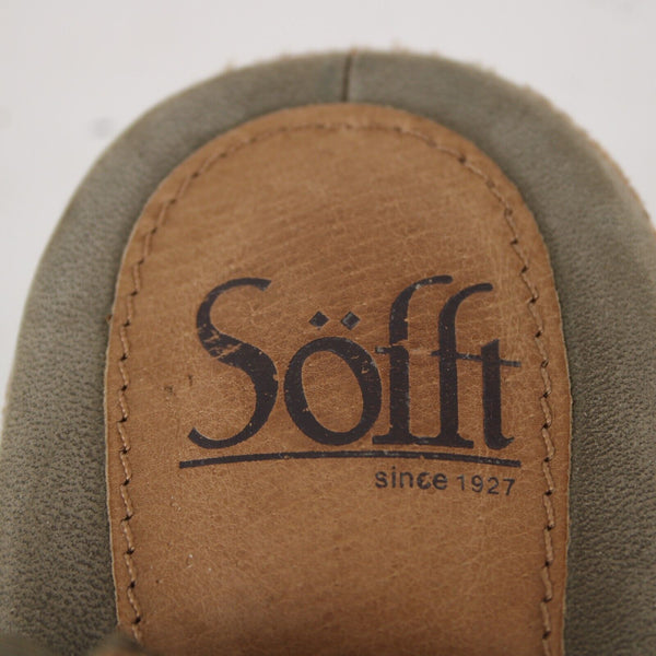 Sofft Sz 8.5 M Taupe Tan Green Closed Toe Leather Upper Insole 3" Heel Shoes