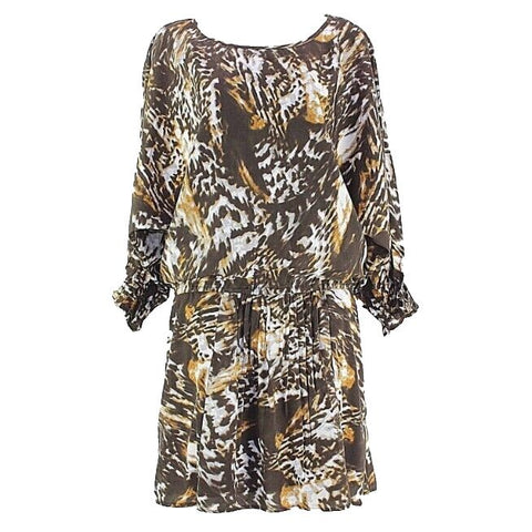 W118 Walter Baker NEW $158 Sz M Brown Gray Camel Animal Pintuck Jessi Dress