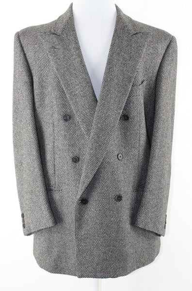 Ermenegildo Zegna Sz 52S? Black Gray Double Breasted 100% Cashmere Blazer Jacket
