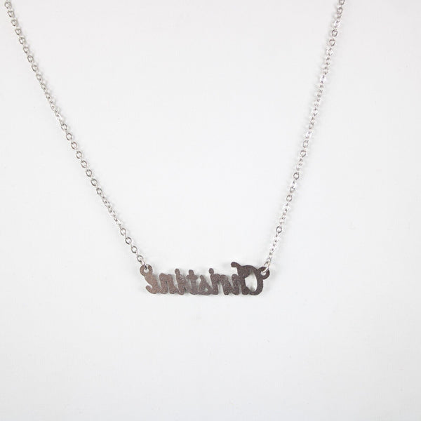 CHRISTINE Name Silvertone Rhinestone 14.5" w 4.5" Multi Ring Ext Necklace