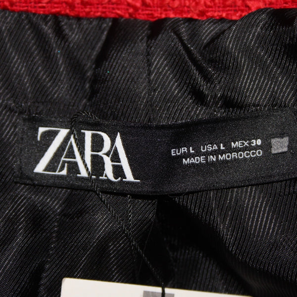 Zara NEW $90 Sz L Red Silver Faux Pockets Double Breasted Poly Acetate Jacket