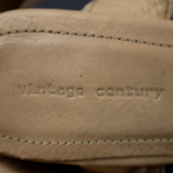 Vintage Century Sz 38 Tan Ankle Strap Open Toe Leather 4" Bohemian Heel