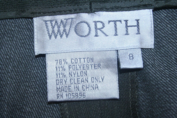 Worth NEW Sz 8 x 34"  Olive Green Flat Front Zip Pocket Cotton Blend Pant