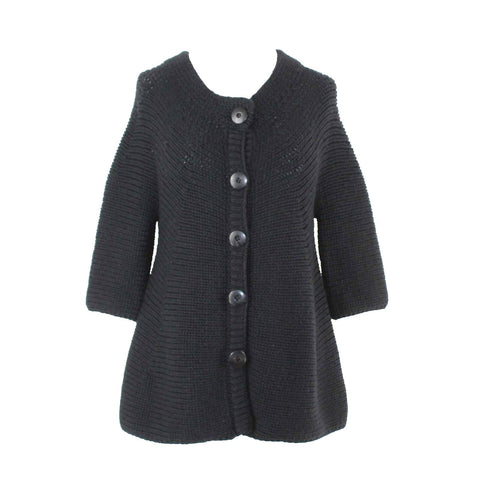 Vince Sz M Black Knitted Button Up Wool Polyamide Cardigan Sweater