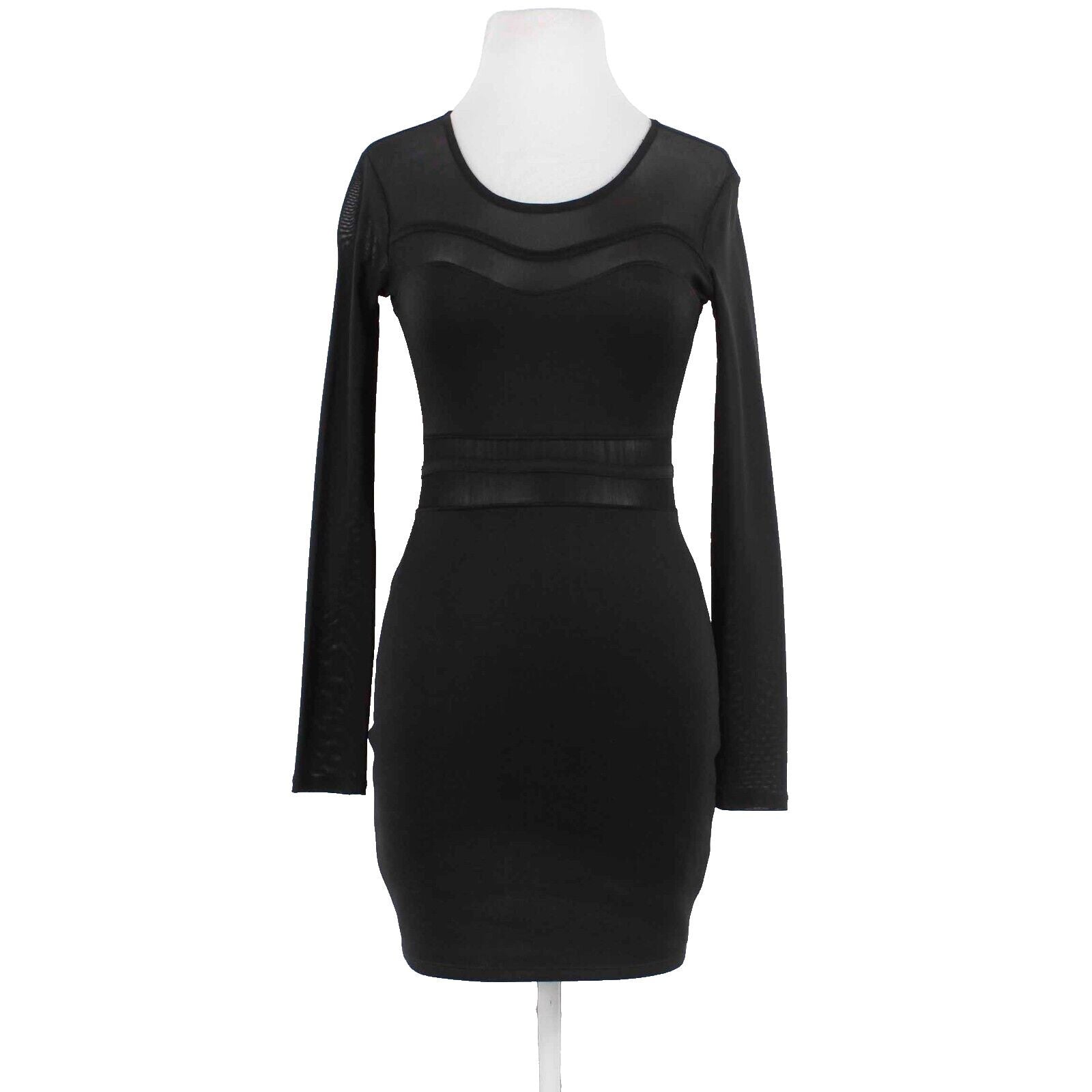Material Girl Sz S Black Sheer Long Sleeve Polyester Spandex BodyCon Dress