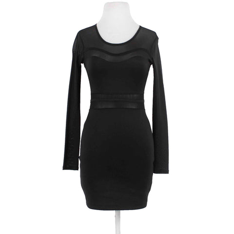 Material Girl Sz S Black Sheer Long Sleeve Polyester Spandex BodyCon Dress