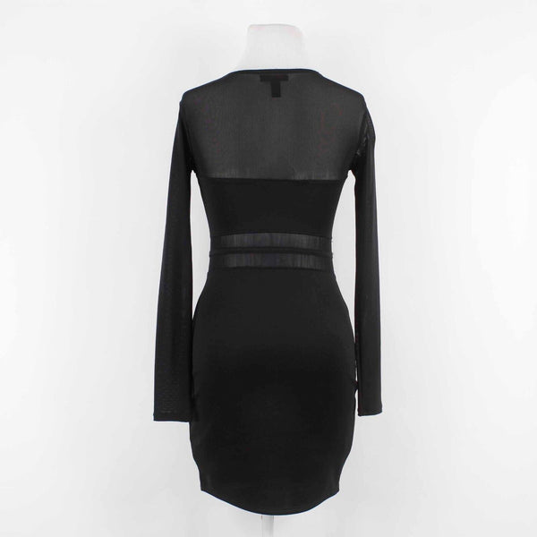 Material Girl Sz S Black Sheer Long Sleeve Polyester Spandex BodyCon Dress