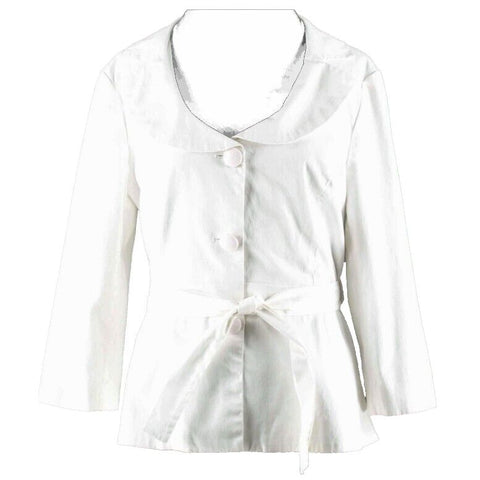 Sandro Sz M White 3/4 Sleeve Belted Cotton Blend Lined Blazer Jacket