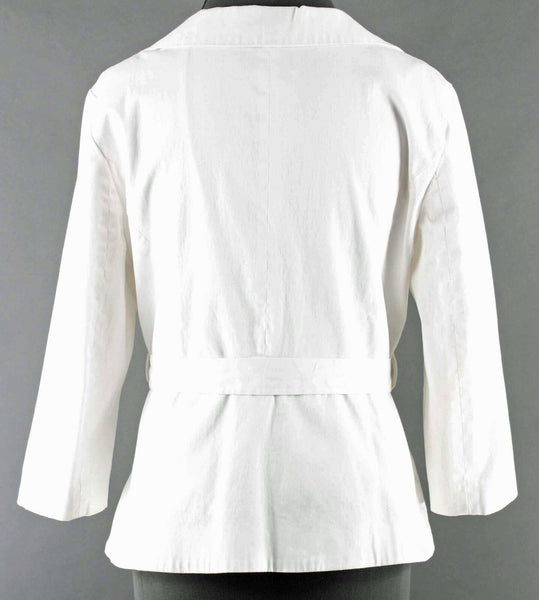 Sandro Sz M White 3/4 Sleeve Belted Cotton Blend Lined Blazer Jacket