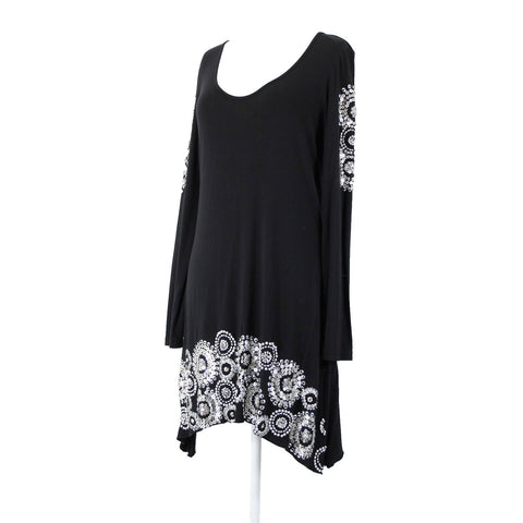 Faith Sz S Black Silver Sequin Beaded Round Neck Aysmm Rayon Spandex AS IS Dress