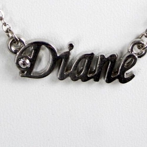 DIANE Name Silvertone Rhinestone 14.5" w 4.5" Multi Ring Ext Necklace
