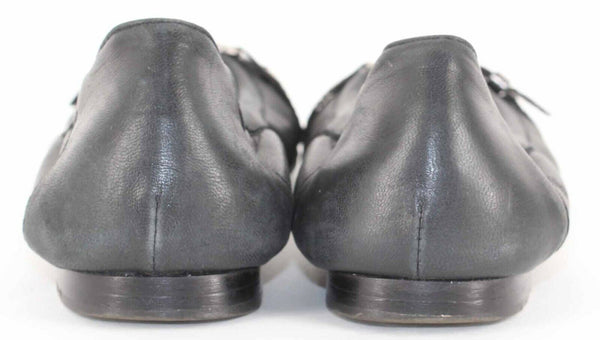 AGL Sz 38.5 Black Leather Gray Buckle Strap Sole Ballet Flats 661Z