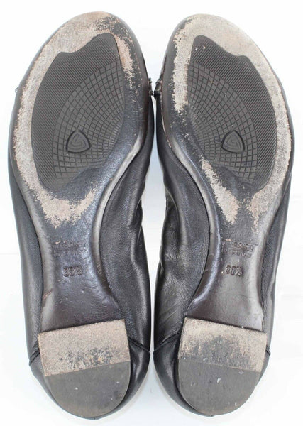 AGL Sz 38.5 Black Leather Gray Buckle Strap Sole Ballet Flats 661Z