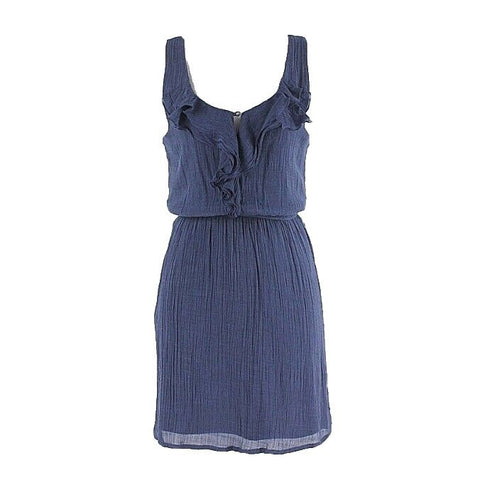 As U Wish Sz S Navy Blue Ruffle Neck Elastic Waist Rayon Polyester Dress