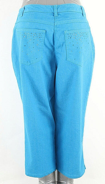 Ruby Rd Sz 6 x 18 Blue Rhinestone Pockets Cotton Blend Crop Jean Pant