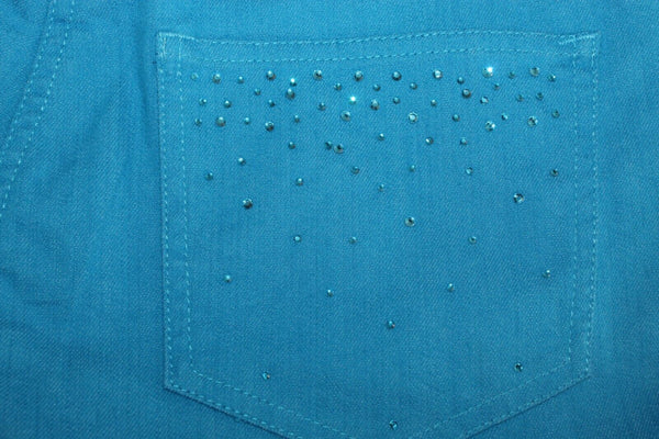 Ruby Rd Sz 6 x 18 Blue Rhinestone Pockets Cotton Blend Crop Jean Pant