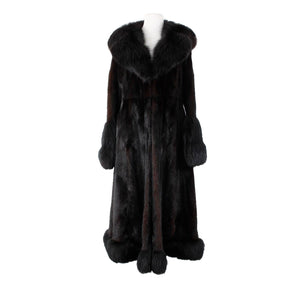 Oleg Cassini Black Mink w Fox Shawl Collar Sleeve Hem Trimmed Luxe Fur Coat