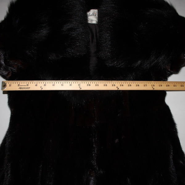 Oleg Cassini Black Mink w Fox Shawl Collar Sleeve Hem Trimmed Luxe Fur Coat