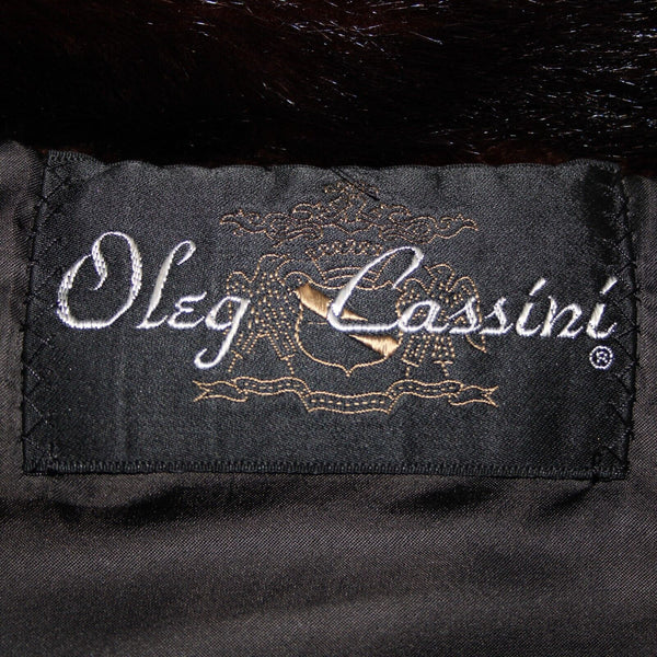 Oleg Cassini Black Mink w Fox Shawl Collar Sleeve Hem Trimmed Luxe Fur Coat